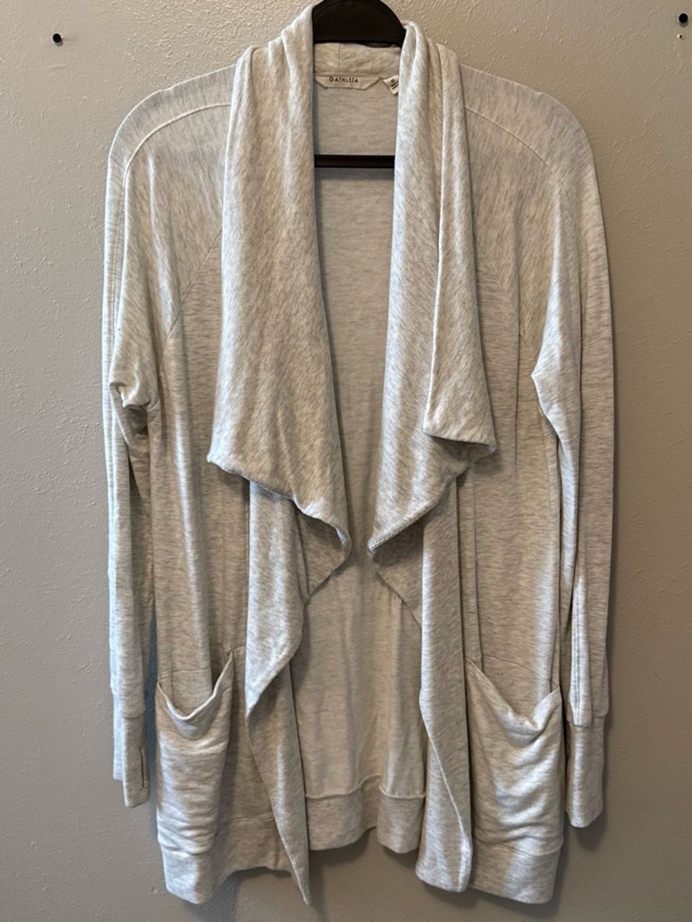 Athleta Heather Light Gray Waterfall Drape Cardigan